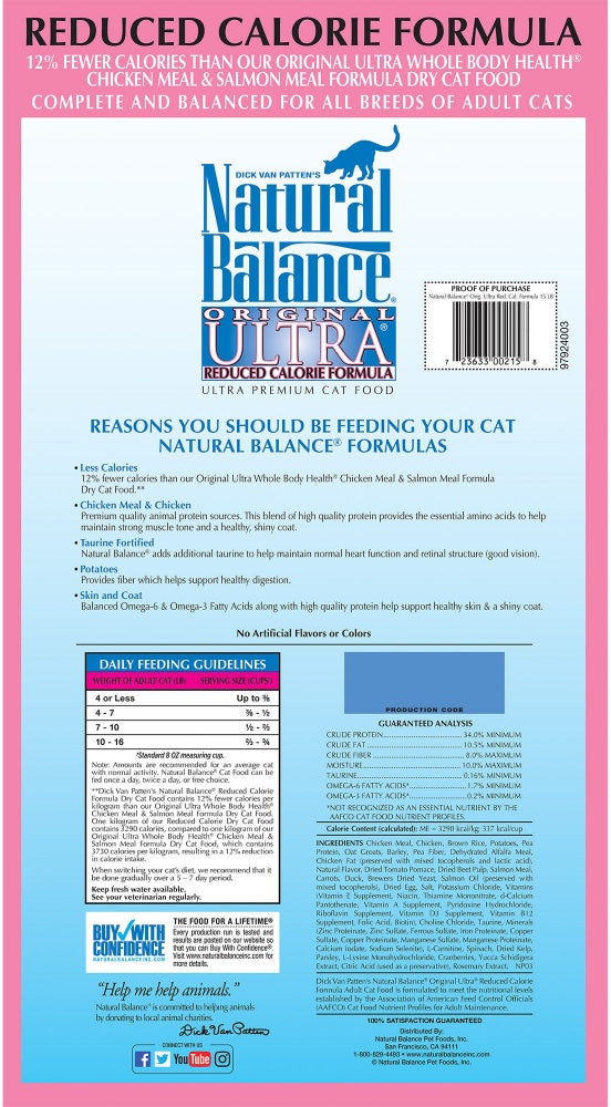 Natural Balance Original Ultra Reduced Calorie Dry Cat Food