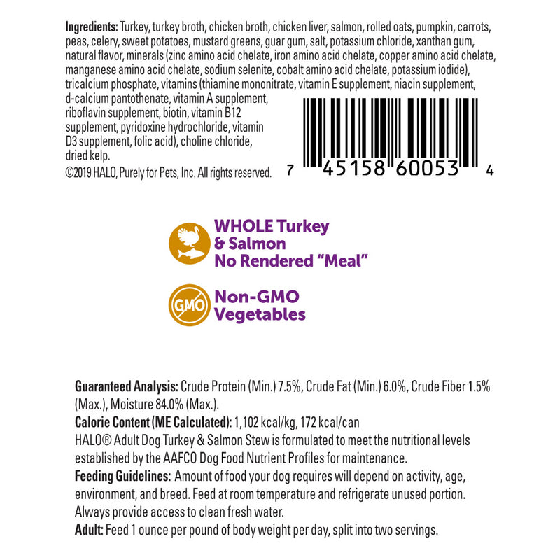 Halo Holistic Adult Turkey & Salmon Stew Canned Dog Food