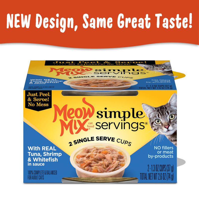 Meow Mix Simple Servings Adult Tuna, Shrimp and Whitefish Recipe Cat Food Tray