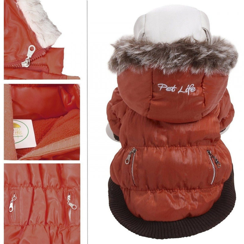 Pet Life Metallic Orange Fashion Parka Insulated Dog Coat with Removable Hood