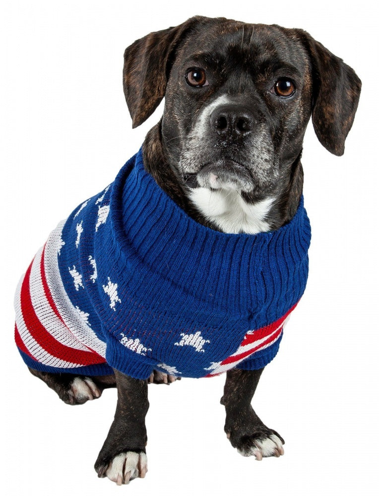 Pet Life Patriot Star Heavy Knitted Turtle Neck Dog Sweater