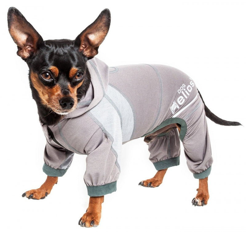 Pet Life Dog Helios Namastail Grey Full Bodied Performance Breathable Yoga Dog Hooded Tracksuit